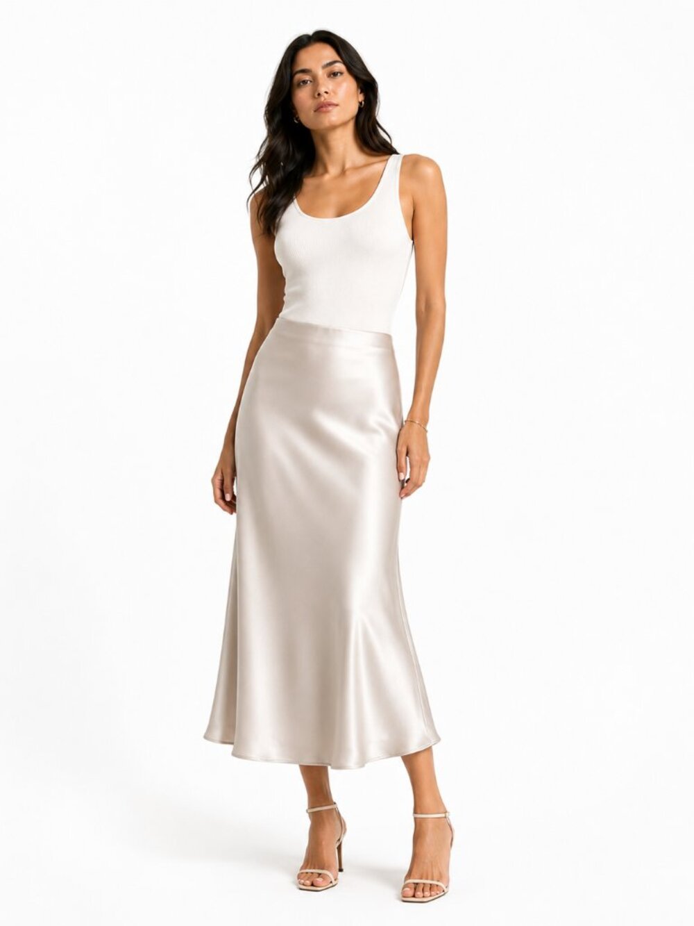 NWT HOUSE OF HARLOW 1960 CHAMPAGNE SATIN LACE TRIM SLIP SKIRT